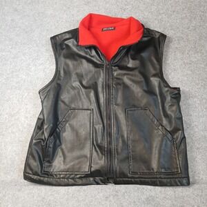 Street Magic Faux Leather Vest‎ Mens Large Black Red Fleece Lined Biker Full Zip